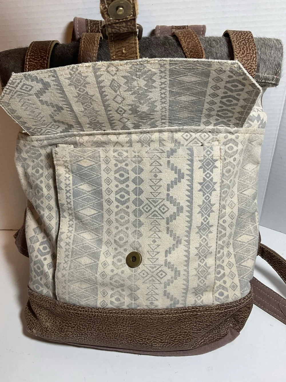 Myra Bag Canvas Cowhair Leather Backpack Boho Southwest